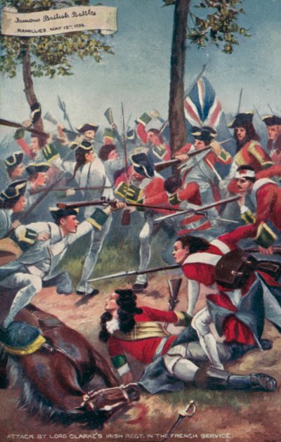 フランス軍におけるクラーク卿の攻撃によるアイルランド連隊、ラミリーズの戦い、スペイン継承戦争、1706 作： Richard Caton II Woodville